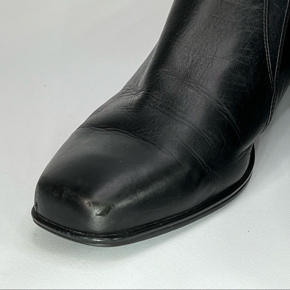 Kumfs Heels Ankle Boots Leather Black Slip Ons Black Comfy Dressy Office Career - Picture 9 of 16